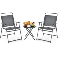 Costway 3PCS Outdoor Bistro Set Folding Table And Chairs Garden Deck Black -Costway GUEST d65b6185 f47e 456d 9429 e8a62d06ff15