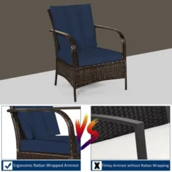 Costway 3 PCS Patio Rattan Furniture Set Coffee Table & 2 Rattan Chair W/Navy Cushions -Costway GUEST d66fac26 a97d 4868 a729 10597cfb1d30