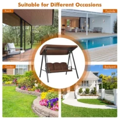 Costway Outdoor 3-Seat Porch Swing With Adjust Canopy And Cushions GrayBrown 20 Costway Outdoor 3-Seat Porch Swing With Adjust Canopy And Cushions GrayBrown -Costway GUEST d6db886c 6829 416a b76d b3d218e7313c