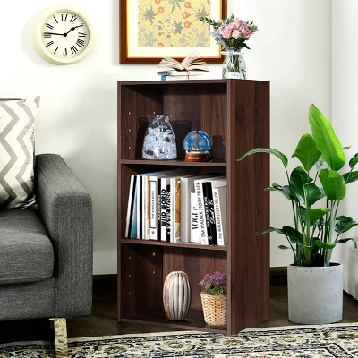 Costway 3 Open Shelf Bookcase Modern Multi-functional Storage Display Cabinet Walnut 4 Costway 3 Open Shelf Bookcase Modern Multi-functional Storage Display Cabinet Walnut - Image 2
