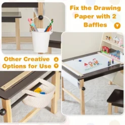 Costway Kids Art Table & Chairs Set Wooden Drawing Desk With Paper Roll Storage Shelf Bins -Costway GUEST d7047734 a0f0 47ed acdc 959ac8bbfa06
