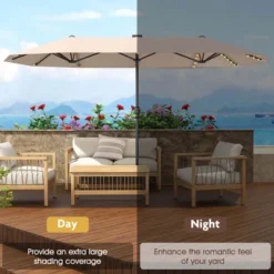 Costway 13 FT Large Patio Umbrella With LED Solar Lights Crank Handle 12 Heavy-Duty Ribs Beige/Brown/Gray/Navy/Orange/Wine -Costway GUEST d76b662a 35c8 4207 acd8 7008471a92be