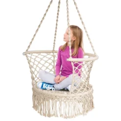 Costway Hanging Hammock Chair Macrame Swing Hand Woven Cotton Backrest -Costway GUEST d77dbeaa cebc 43b0 865b 00fbb5eb88ce