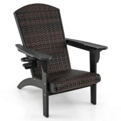 Costway Patio Adirondack Chair With Rattan Padded Seat Wide Armrests & Hidden Cupholder Black/Brown/Gray/White -Costway GUEST d7a2edb1 868f 4009 b3fc 58a40c401ebc