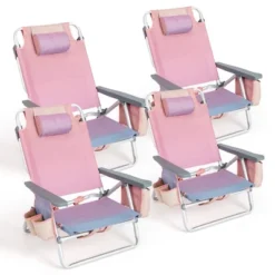 Costway 4-Pack Folding Backpack Beach Chair 5-Position Outdoor Reclining Chairs With Pillow Pink/Yellow/Blue/Dark Pink/Dark Green/Dark Blue/Navy Blue -Costway GUEST d7c4842c 2826 4375 9391 59fc95e07077