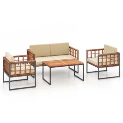 Costway 4 PCS Acacia Wood Outdoor Sofa Set With Heavy Duty Metal Frame Soft Seat -Costway GUEST d7f37f5f 1ce5 4d24 b5cb f84216d972ed