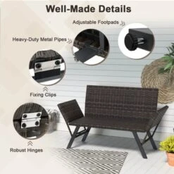 Costway Patio Convertible Sofa For 2 With Adjustable Armrests Metal Frame Wicker Couch -Costway GUEST d8996395 2e46 4edf abe2 1d520995cc77