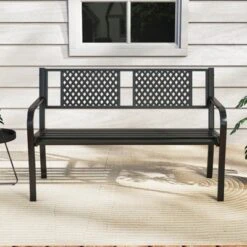Costway Outdoor Bench 50 Inches Garden Bench With Patterned Backrest And Curved Armrests -Costway GUEST d89df29f 5d06 44d8 bb54 7ab9a3f18ad1