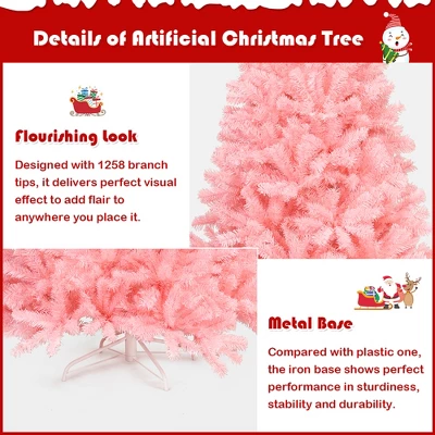 Costway 7.5Ft Hinged Artificial Christmas Tree Full Fir Tree New PVC W/ Metal Stand Pink 9 Costway 7.5Ft Hinged Artificial Christmas Tree Full Fir Tree New PVC W/ Metal Stand Pink - Image 7