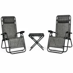Costway 3PCS Zero Gravity Recliner Lounge Chairs Pillows Table Portable Folding Grey 14 Costway 3PCS Zero Gravity Recliner Lounge Chairs Pillows Table Portable Folding Grey -Costway GUEST d92904e9 e5d3 4aad 9e13 e20a27f98aaa