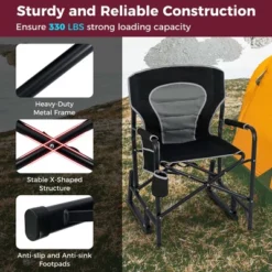 Costway Outdoor Rocker Camping Chair For Adults With Dual Springs Padded Back Black/Red -Costway GUEST d9388d65 f05c 4a5b bdeb 7245eef6b4a9