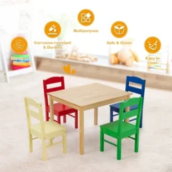 Costway Kids 5 Piece Table Chair Set Pine Wood Multicolor Children Play Room Furniture -Costway GUEST d93d385b 3db3 43f6 aa58 575c987df40d