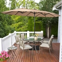 Costway 15 Ft Patio Double Sided Umbrella Outdoor Market Umbrella BeigeTanOrangeBurgundy -Costway GUEST d94b3441 df9e 44b3 8757 a7db32bd3fec