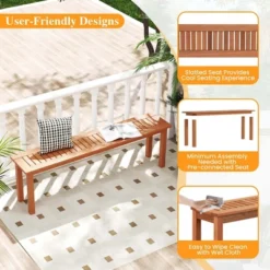 Costway 59" Long Patio Dining Bench With Teak Oil Finish & Slat Seat Accent Entryway Bench -Costway GUEST d94fae61 6b65 4284 b3ec 2f210865c942