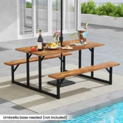 Costway 6-Person Acacia Wood Picnic Table With 2 Built-In Benches Umbrella Hole Metal Frame 19 Costway 6-Person Acacia Wood Picnic Table With 2 Built-In Benches Umbrella Hole Metal Frame -Costway GUEST d95862c3 a10f 4001 b9db dfe7ac291bdb