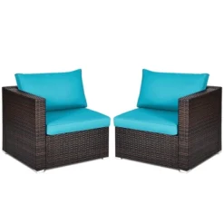 Costway 4PCS Patio Rattan Corner Sofa With Blue Cushion -Costway GUEST d969ee77 f9b8 4e9e a9a1 23606a8c726a