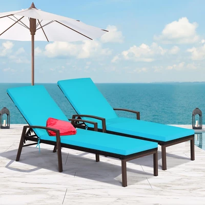 Costway 2PCS Patio Rattan Lounge Chair Chaise Recliner Back Adjustable Cushion 13 Costway 2PCS Patio Rattan Lounge Chair Chaise Recliner Back Adjustable Cushion - Image 11