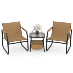 Costway 3 PCS Patio Furniture Set With Breathable Mesh Fabric And Metal Frame Garden