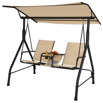 Costway 2-Seat Outdoor Patio Swing Adjustable Canopy Tempered Glass Table Top Cup Holder 11 Costway 2-Seat Outdoor Patio Swing Adjustable Canopy Tempered Glass Table Top Cup Holder - Image 9