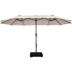 15FT Double-Sided Twin Patio Umbrella Sun Shade Outdoor Crank Market Base Beige/Coffee/Grey/Orange/Navy/Turquoise/Wine -Costway GUEST d9b44518 b523 45e4 a036 c20f023be58f