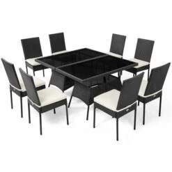 Costway 10PCS Patio Rattan Dining Set Cushioned Chair Table With Glass Top Garden Furniture -Costway GUEST d9fbff45 d2cd 49f9 a0ab ab13dda3e0c5
