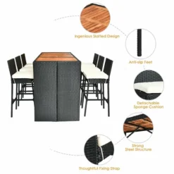 COSTWAY 7 PCS Patio Rattan Wicker Bar Dining Furniture Set Wood Table Top 6 Stools 19 COSTWAY 7 PCS Patio Rattan Wicker Bar Dining Furniture Set Wood Table Top 6 Stools -Costway GUEST da0621e8 5382 4d5f 910a 8ad55ad33863