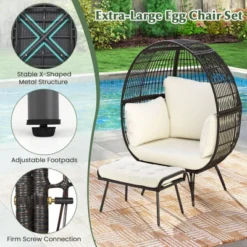 Costway 2 PCS Patio Wicker Lounge Basket Set Oversized Egg Chair With Soft Cushions 19 Costway 2 PCS Patio Wicker Lounge Basket Set Oversized Egg Chair With Soft Cushions -Costway GUEST da13b0df a5f0 46d7 99f2 65709643d8c3