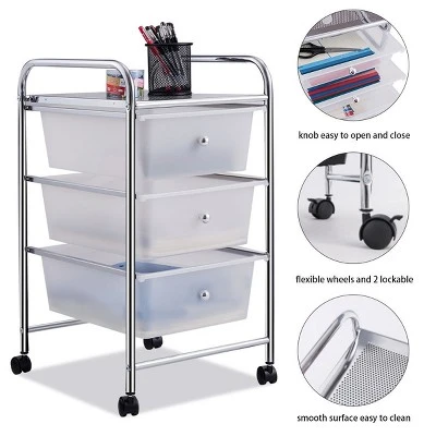 Costway 3 Drawers Metal Rolling Storage Cart Scrapbook Supply & Paper Home Office White 6 Costway 3 Drawers Metal Rolling Storage Cart Scrapbook Supply & Paper Home Office White - Image 4