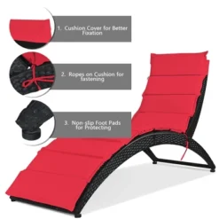 Costway 2PCS Folding Patio Rattan Lounge Chair Chaise Cushioned Portable Garden Lawn Red -Costway GUEST da2d2e33 b2e0 4602 a67c 5fe5ded245b4