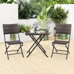 Costway 3 PCS Rattan Bistro Set With Wicker Seat & Tabletop For Backyard, Garden, Balcony -Costway GUEST da5e6b98 50f5 4724 b6db c9def975f878