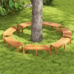 Costway 1/2/4 PCS Outdoor Curved Bench With Slatted Seat Wrap Around Tree Bench 2-Person Seating -Costway GUEST da69eaef 499c 4965 9f96 e0db587867ab
