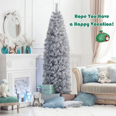 Costway 7 FT Pre-Lit Christmas Tree Hinged Slim Pencil W/ 350 LED Lights 670 Branch Tips 6 Costway 7 FT Pre-Lit Christmas Tree Hinged Slim Pencil W/ 350 LED Lights 670 Branch Tips - Image 4