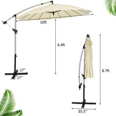 Costway 10ft Patio Offset Umbrella W/ Crank And Cross Base Aluminum 4 Costway 10ft Patio Offset Umbrella W/ Crank And Cross Base Aluminum - Image 2