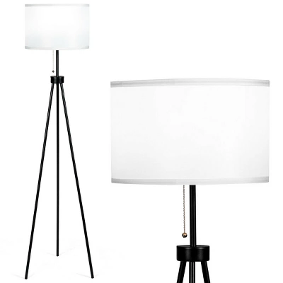 Costway Modern Metal Tripod Floor Lamp White Fabric Shade W/ Chain Switch Home & Office 3 Costway Modern Metal Tripod Floor Lamp White Fabric Shade W/ Chain Switch Home & Office
