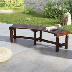 Costway Patio Curved Bench Carbonized Wood Dining Bench For Round Table 710 LBS Max Load -Costway GUEST dba88170 cf20 4ae6 a241 ab8e8e2235ca