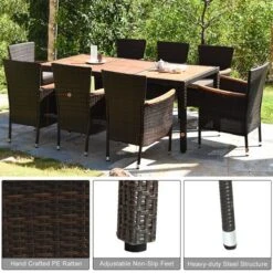 Costway 9PCS Patio Rattan Dining Set 8 Chairs Cushioned Acacia Table Top -Costway GUEST dbacd5ef de24 4292 af46 18fb1c5cf07a