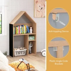 Costway Kids House-Shaped Table & Chair Set Wooden Toy Organizer Cabinet With Blackboard Grey/White -Costway GUEST dbc558e8 b91c 45bb 9169 e5b50ff1430a