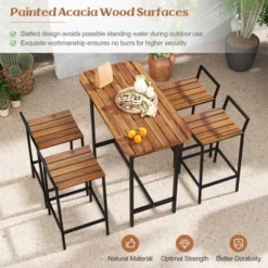 Costway 5 PCS Acacia Wood Bar Table Set Outdoor Bar Height Table & Chairs With Metal Frame 16 Costway 5 PCS Acacia Wood Bar Table Set Outdoor Bar Height Table & Chairs With Metal Frame -Costway GUEST dbec8732 3e21 4c05 9358 a341bdc68ecf