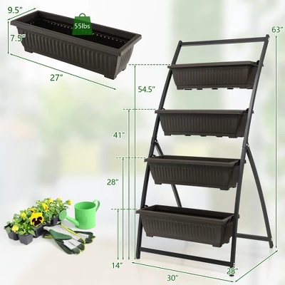 Costway 2PCS 5 FT 4-Tier Vertical Raised Garden Bed Elevated Planter W/4 Container Boxes 5 Costway 2PCS 5 FT 4-Tier Vertical Raised Garden Bed Elevated Planter W/4 Container Boxes - Image 3