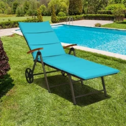 Costway 2PCS Folding Patio Rattan Lounge Chair Aluminum Adjustable TurquoiseRed -Costway GUEST dc2cc9ae 8a22 4834 810b 09ea13da0375