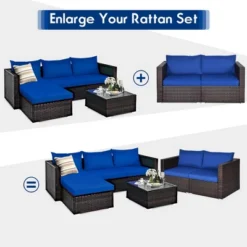 Costway 4PCS Patio Rattan Corner Sofa Sectional Furniture SetBlueBeigeNavy Cushion -Costway GUEST dc491373 203d 4282 b258 a7dea965f719