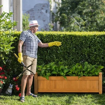 Costway Wooden Rectangular Planter Box Raised Garden Bed For Plants With 4 Corner Drainage 4 Costway Wooden Rectangular Planter Box Raised Garden Bed For Plants With 4 Corner Drainage - Image 2