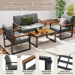 Costway 4 PCS Patio Aluminum Furniture Set Wood-Plastic Armrests & Tabletop For Balcony 14 Costway 4 PCS Patio Aluminum Furniture Set Wood-Plastic Armrests & Tabletop For Balcony -Costway GUEST dc836c1a a737 4667 a94d b6d42c782aed