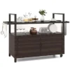 Costway Outdoor Bar Cart With Tempered Glass Top Storage Cabinet & 8 Hooks For Porch Brown/Gray -Costway GUEST dc9280ad 6b15 49ca 9f33 c3ea7f6fc16a
