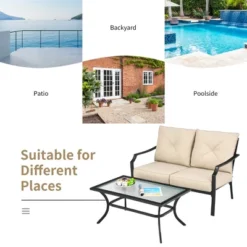 Costway 2 PCS Patio Loveseat With Coffee Table Outdoor Sofa Bench With Cushions -Costway GUEST dcba2d5b 855d 411d b88c 1696cb5c5214