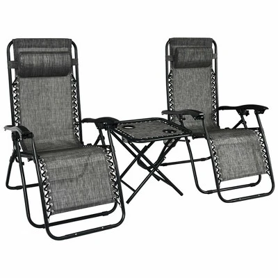 Costway 3PCS Zero Gravity Recliner Lounge Chairs Pillows Table Portable Folding Grey 7 Costway 3PCS Zero Gravity Recliner Lounge Chairs Pillows Table Portable Folding Grey - Image 5