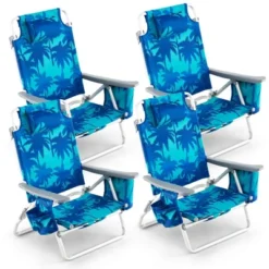 Costway 4-Pack Folding Backpack Beach Chair 5-Position Outdoor Reclining Chairs With Pillow Pink/Yellow/Blue/Dark Pink/Dark Green/Dark Blue/Navy Blue -Costway GUEST dcd914d0 53e2 49bd 9ab5 5e6600c6dd82