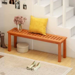 Costway 1/2 PCS 47 Inch Patio Wood Bench 2-Person Backless Bench With Slatted Seat Teak -Costway GUEST dce1c294 6765 42b2 ab0d dd2b631f1d8c