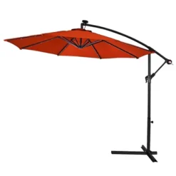 Costway 10' Hanging Solar LED Umbrella Patio Sun Shade Offset Market W/Base Orange -Costway GUEST dcfde8cd eda6 41bc 9bcf 9e927e8896ea