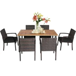 Costway 7PCS Patio Rattan Dining Chair Table Set With Cushion Umbrella Hole Black/Navy -Costway GUEST dd2ea6ee a97c 4b02 9110 59f35278c6f1